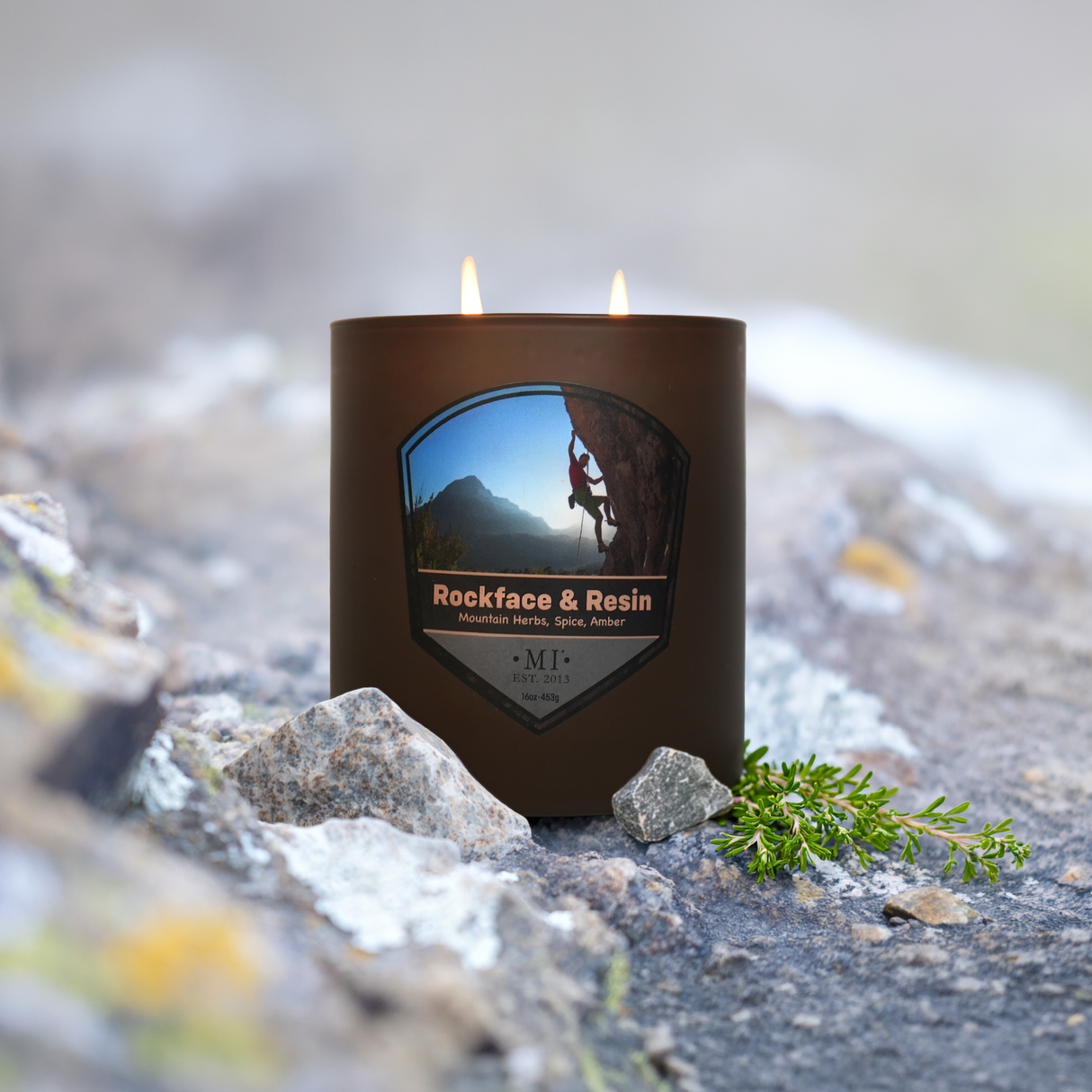 Rockface & Resin - Mineral Air & Woodsmoke Candle, 16oz, Two Wick