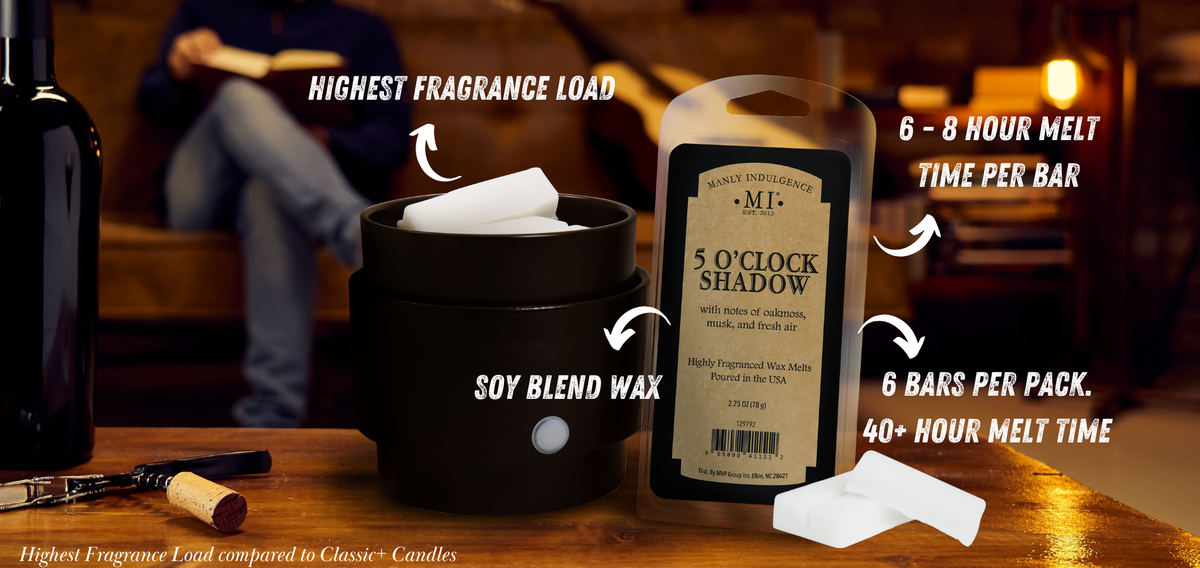 Highest fragrance load compared to classic+ candles.6 - 8 hour melt time per bar. 6 bars per pack, 40+ hour melt time. Soy blend wax
