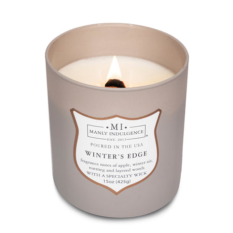 Manly Indulgence Scented Jar Candle, Signature Collection - Winter's Edge, 15 oz - Wood wick