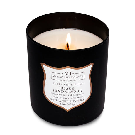 Manly Indulgence Scented Jar Candle, Signature Collection - Black Sandalwood, 15 oz - Wood wick