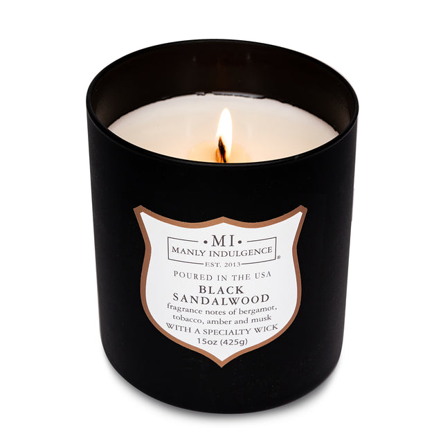 Manly Indulgence Scented Jar Candle, Signature Collection - Black Sandalwood, 15 oz - Wood wick