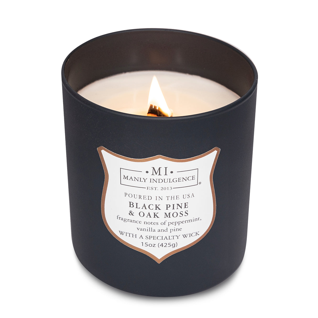 Manly Indulgence Scented Jar Candle, Signature Collection - Black Pine & Oak Moss, 15 oz - Wood wick