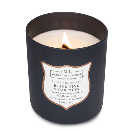 Manly Indulgence Scented Jar Candle, Signature Collection - Black Pine & Oak Moss, 15 oz - Wood wick