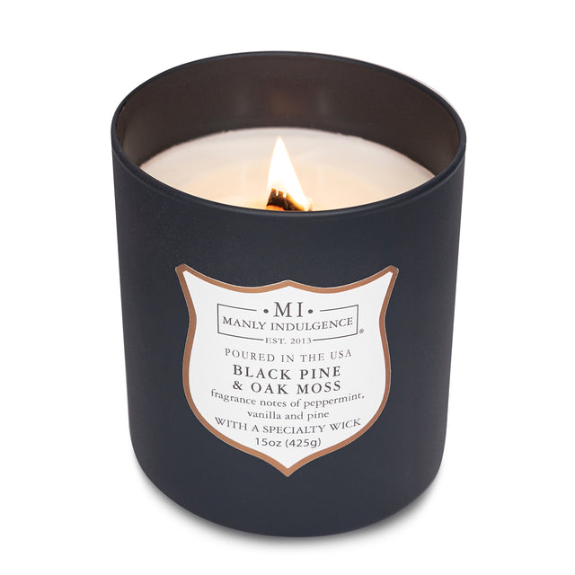 Manly Indulgence Scented Jar Candle, Signature Collection - Black Pine & Oak Moss, 15 oz - Wood wick