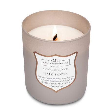 Manly Indulgence Scented Jar Candle, Signature Collection - Palo Santo, 15 oz - Wood wick
