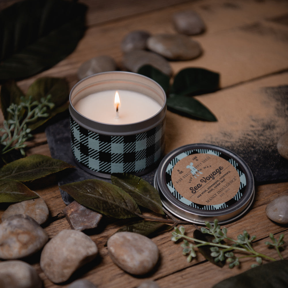 Manly Indulgence, Scented Tin Candle, Adventure Gift Tin Collection, 5oz, Sea Voyage Manly