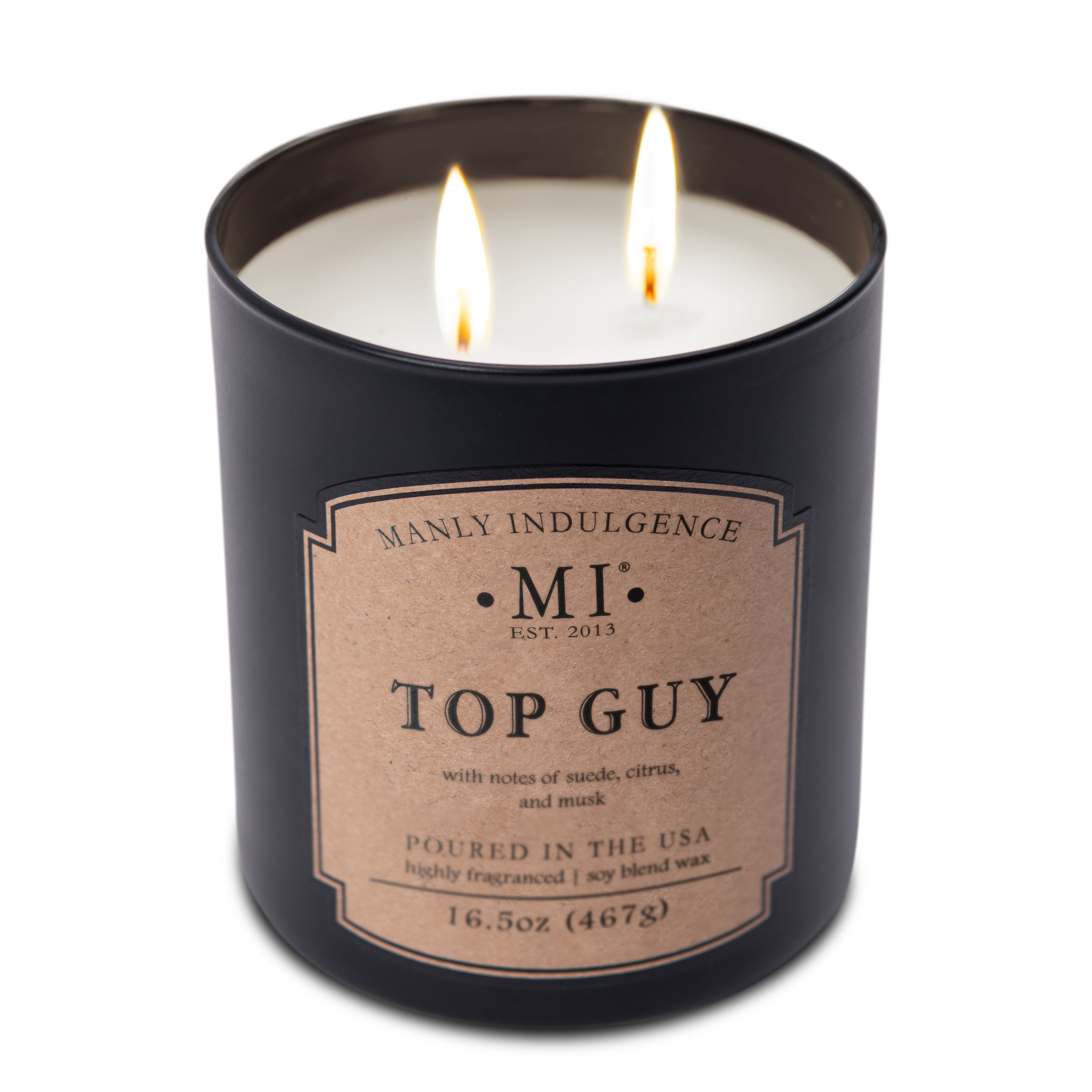 Top Guy Scented Jar Candle, Suede, Citrus & Musk, Strong Fragrance
