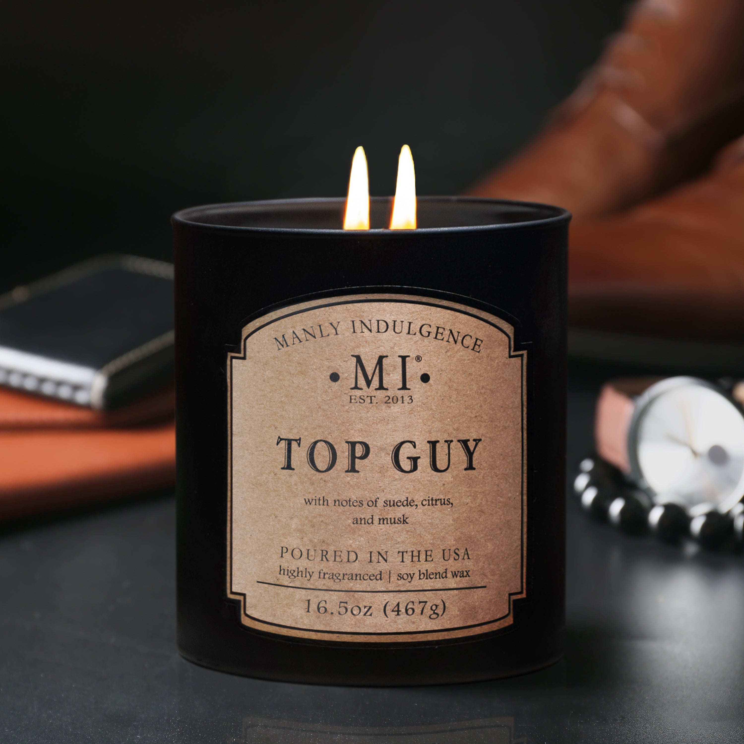Top Guy Scented Jar Candle, Suede, Citrus & Musk, Strong Fragrance