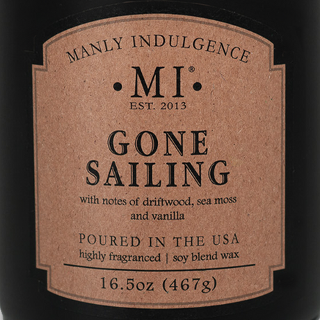 Close-up image of the label of the candle Classic plus Gone sailing