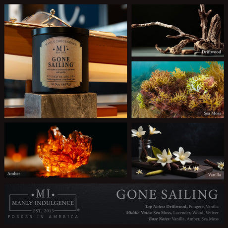 images of ingredients that form part of the fragrance notes for the candle Classic Plus gone sailing