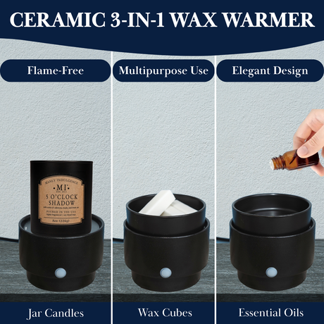 Ceramic 3 in 1 wax warmer. Flame Free Multipurpose use, Elegant design. use with Jar candles, wax cubes and essential oils.