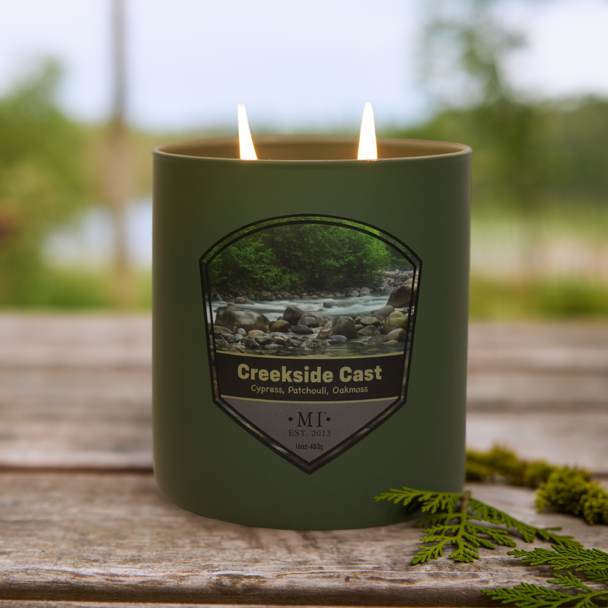Creekside Cast - Woods & Aromatics Candle, 16oz, Two Wick