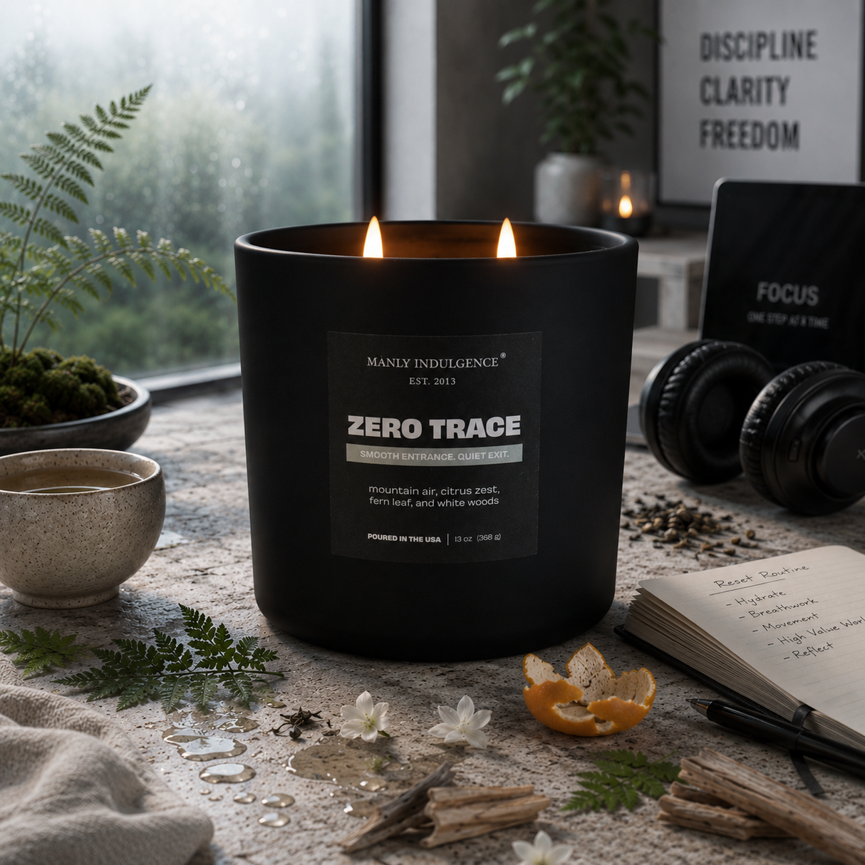 Zero Trace – Fresh Air, Green Botanicals & White Woods Candle