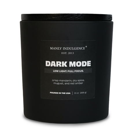 Dark Mode – Warm Amber & Citrus Woods Candle