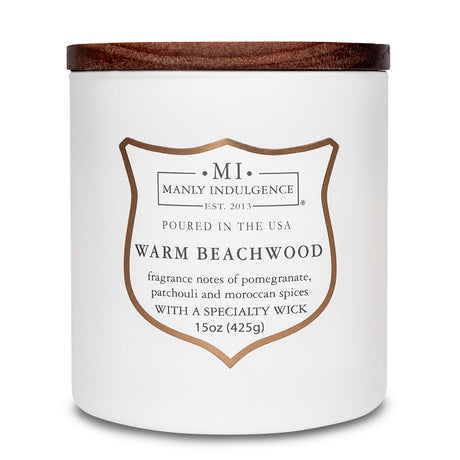 Manly Indulgence Scented Jar Candle, Signature Collection - Warm Beachwood, 15 oz - Wood wick