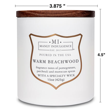 Manly Indulgence Scented Jar Candle, Signature Collection - Warm Beachwood, 15 oz - Wood wick