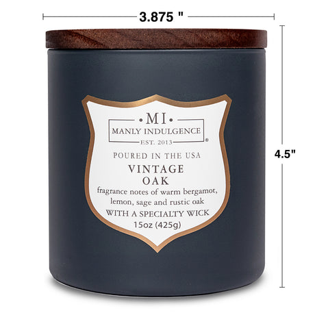 Manly Indulgence Scented Jar Candle, Signature Collection - Vintage Oak, 15 oz - Wood wick