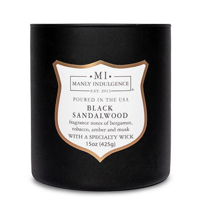 Manly Indulgence Scented Jar Candle, Signature Collection - Black Sandalwood, 15 oz - Wood wick