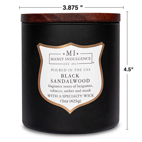 Manly Indulgence Scented Jar Candle, Signature Collection - Black Sandalwood, 15 oz - Wood wick