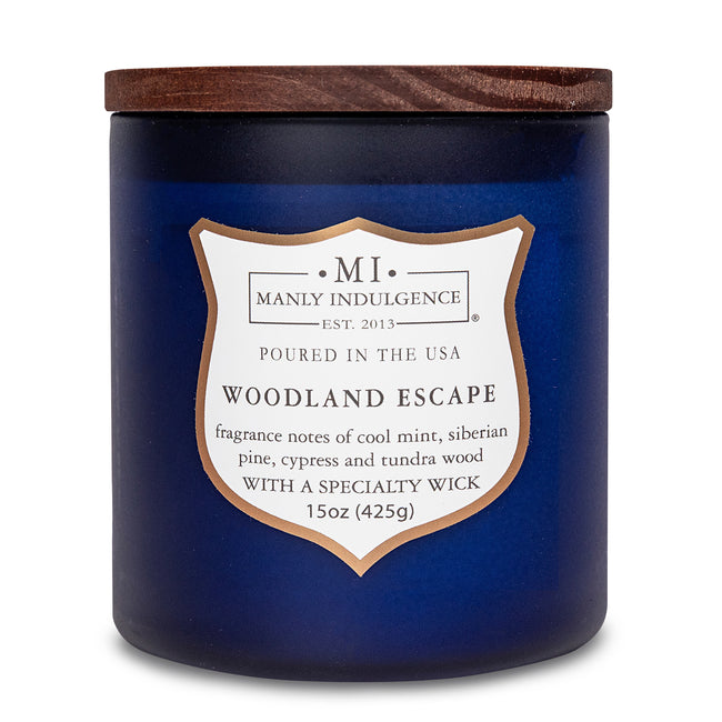Manly Indulgence Scented Jar Candle, Signature Collection - Woodland Escape, 15 oz - Wood wick