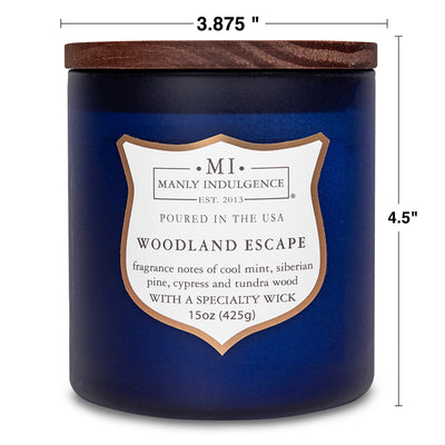 Manly Indulgence Scented Jar Candle, Signature Collection - Woodland Escape, 15 oz - Wood wick