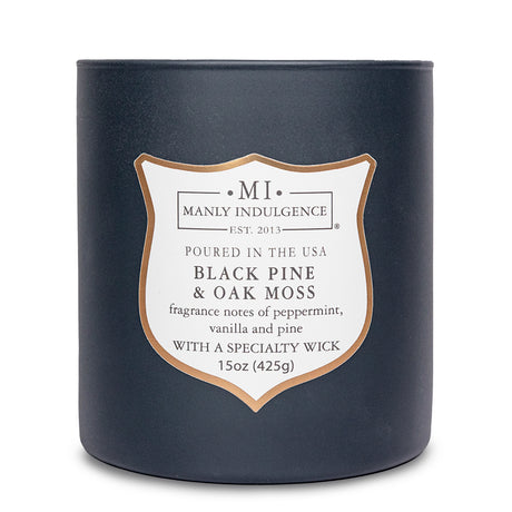 Manly Indulgence Scented Jar Candle, Signature Collection - Black Pine & Oak Moss, 15 oz - Wood wick