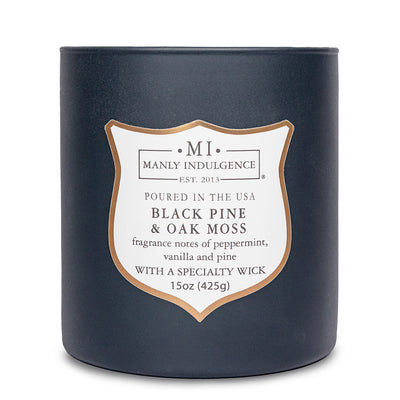 Manly Indulgence Scented Jar Candle, Signature Collection - Black Pine & Oak Moss, 15 oz - Wood wick